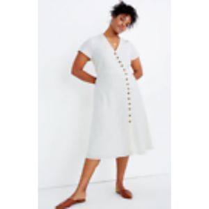 Button-Front Midi Dress White Linen Size 2P